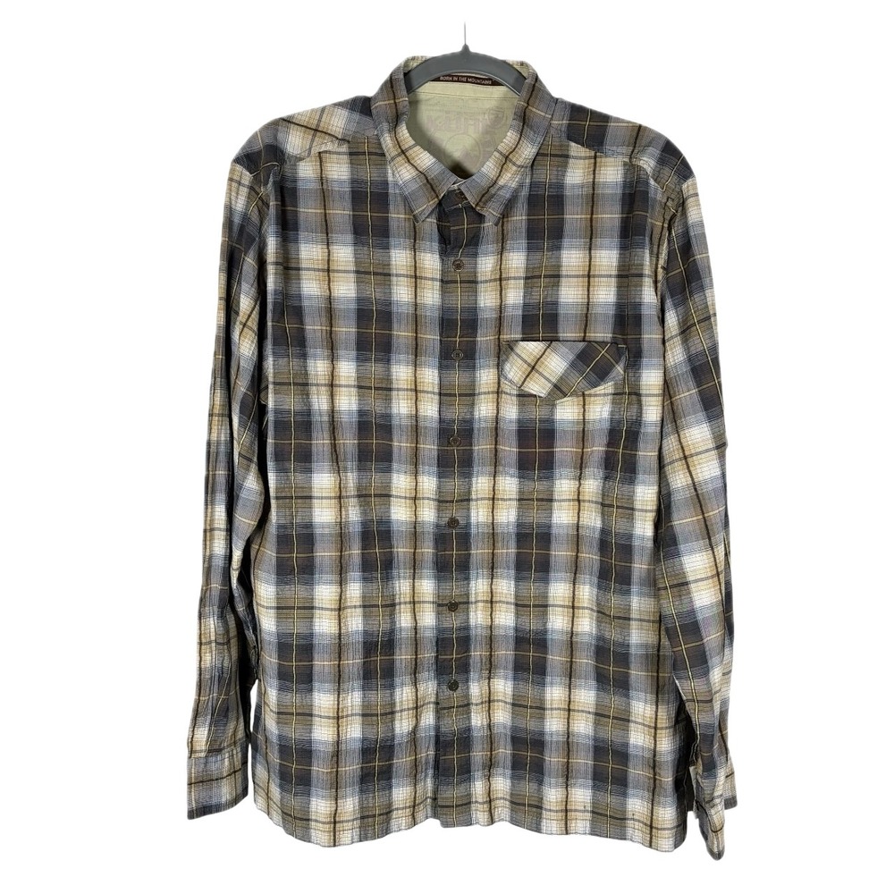 KUHL Shirt Men Large Plaid Crinkle Cotton Long‎ Sleeve Button Up Hiking Camping